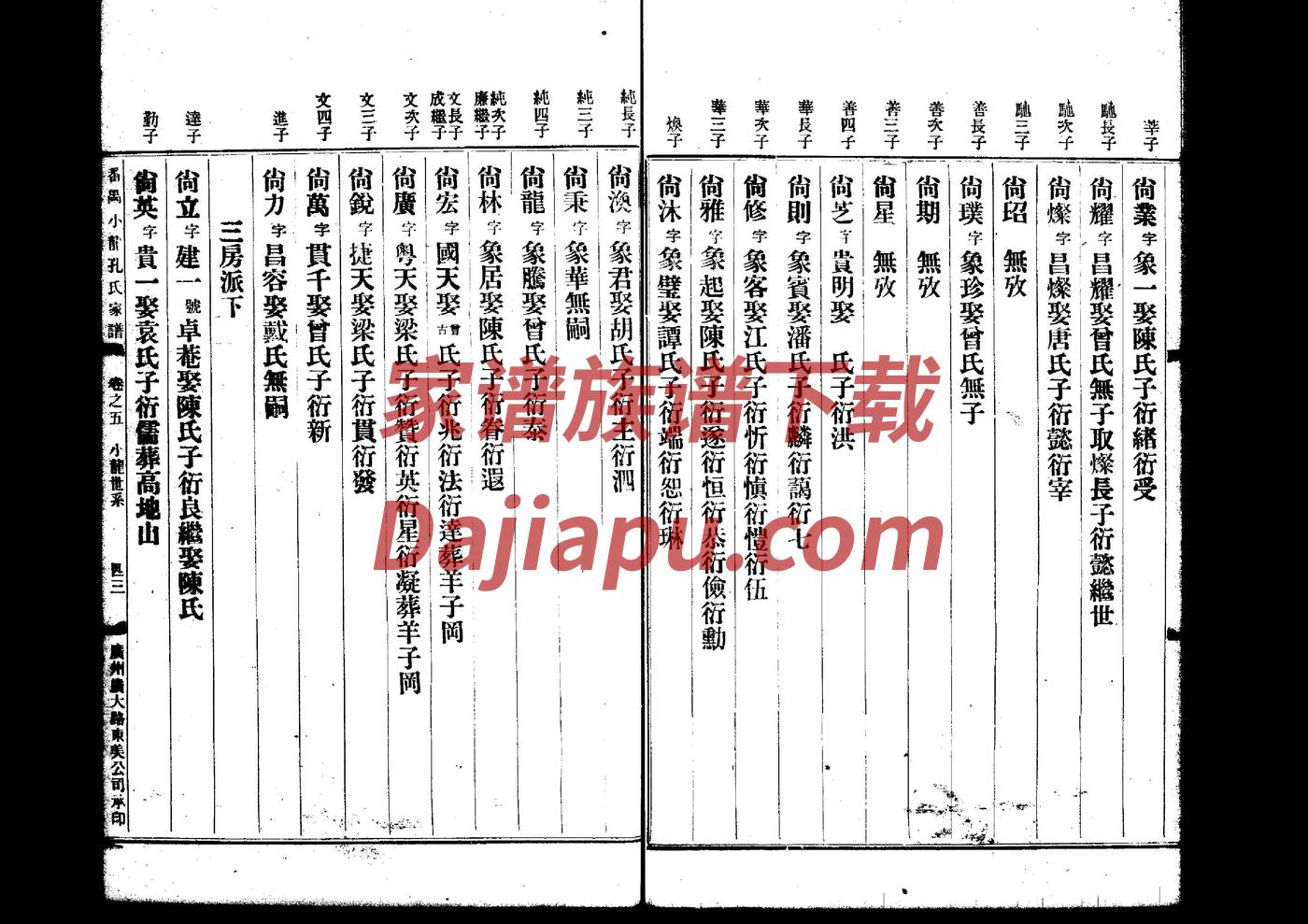 甲姓辈分排行世系表