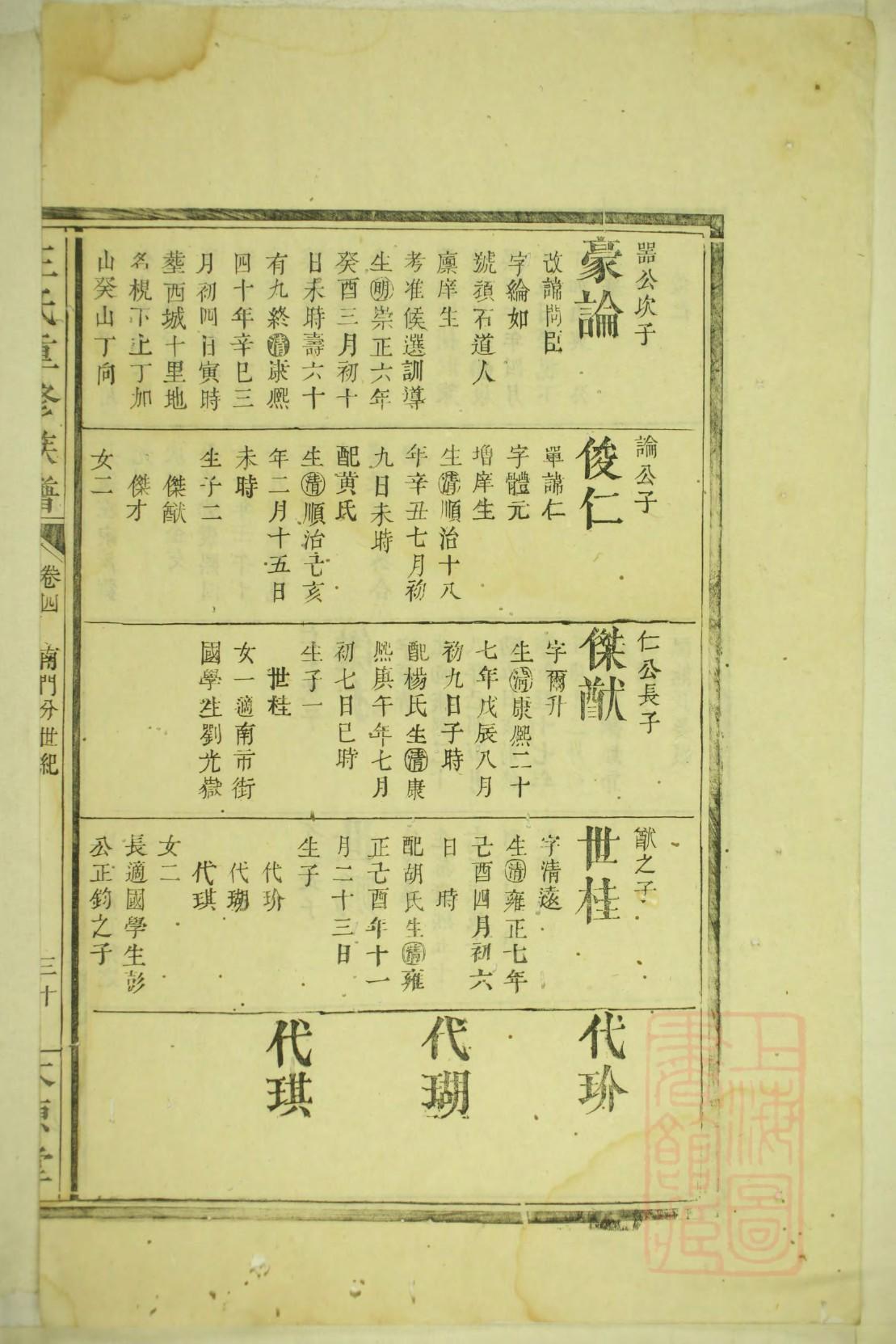 百忍堂张氏家谱字辈